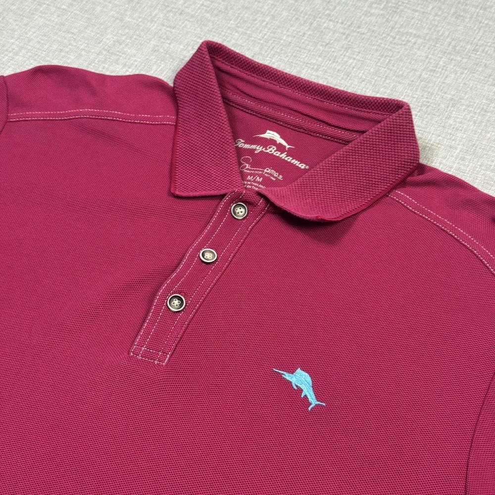Tommy Bahama Polo Shirt Mens M Pink Short Sleeve‎ Supima Cotton Polyester